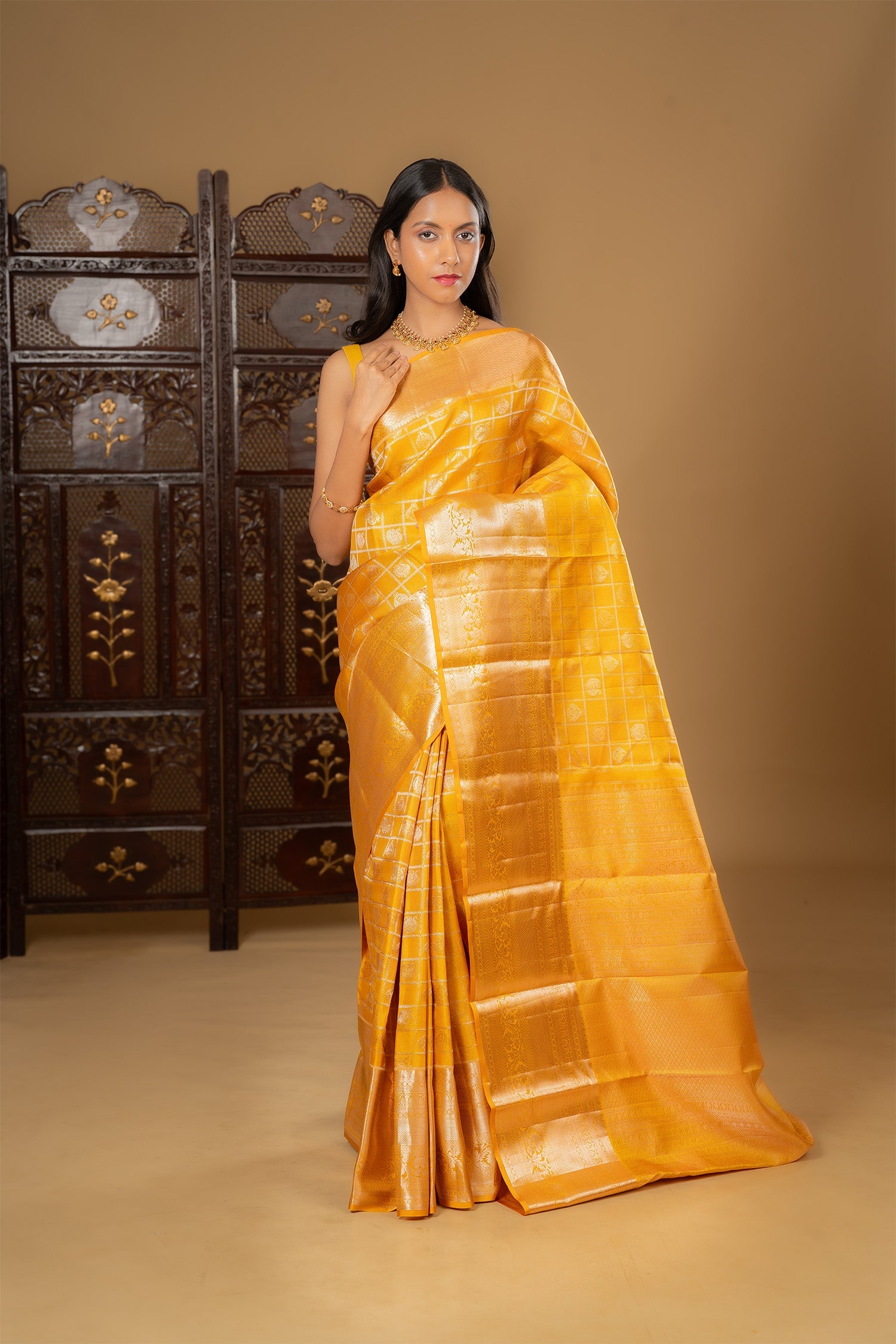 Bright Turmeric Yellow Kanjivaram Silk Saree
