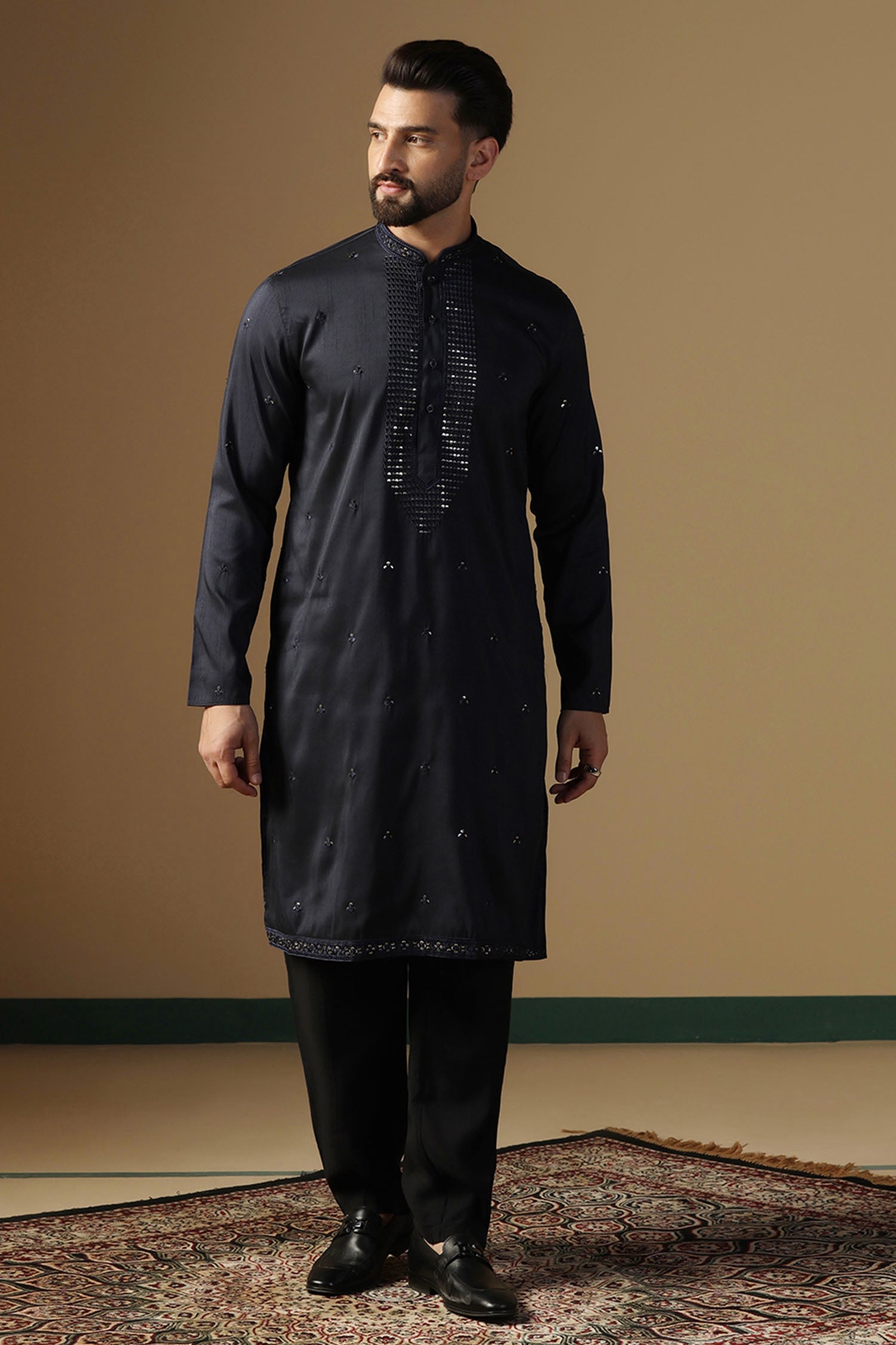Black Silk Blend Kurta Set