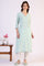 Blue Schiffli Embroidered Straight Rayon Kurta