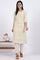 Beige Schiffli Embroidered Straight Rayon Flax Kurta