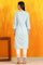 Light Blue Printed Pure Cotton Straight Kurta with Embroidery