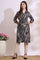 Black Bold Floral Printed Cotton Cambric Straight Kurta