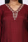 Maroon Embroidered A-Line Silk Kurta