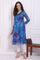 Cobalt Blue Floral Printed Organza Straight Kurta with Lace