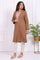 Camel Brown Embroidered Straight Woven Coat