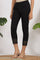 Black Solid Cotton Flax Slim Pants with Lace