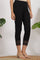 Black Solid Cotton Flax Slim Pants with Lace