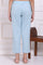 Blue Solid Cotton Flax Straight Pants with Lace