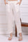 White Solid Pure Cotton Ankle Length Straight Pants with Lace