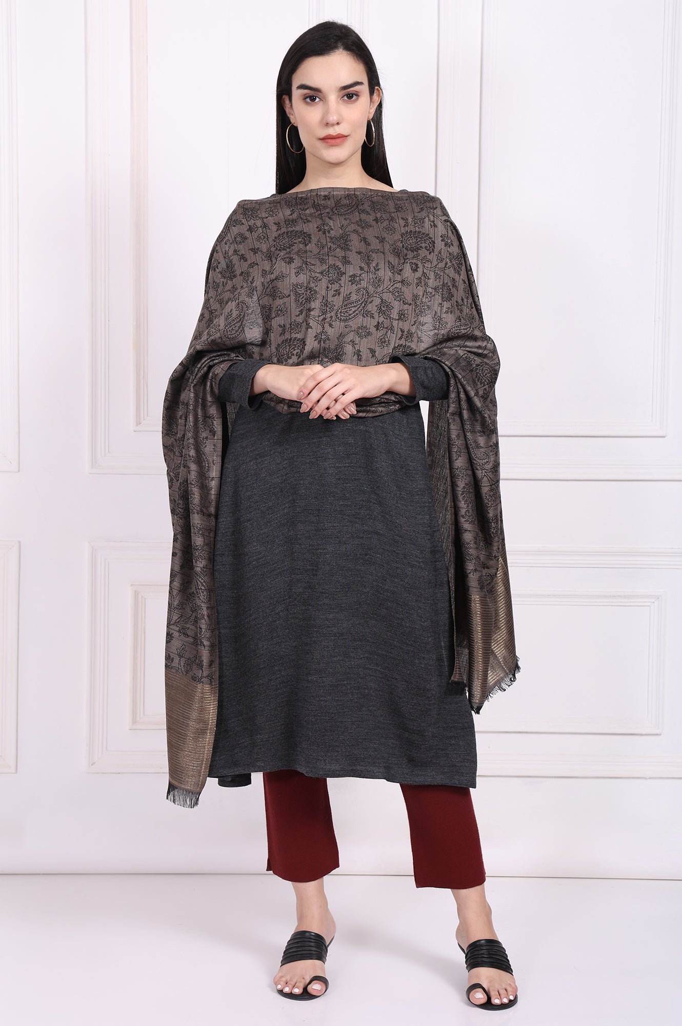 Brown Floral Paisley Cotton Stole