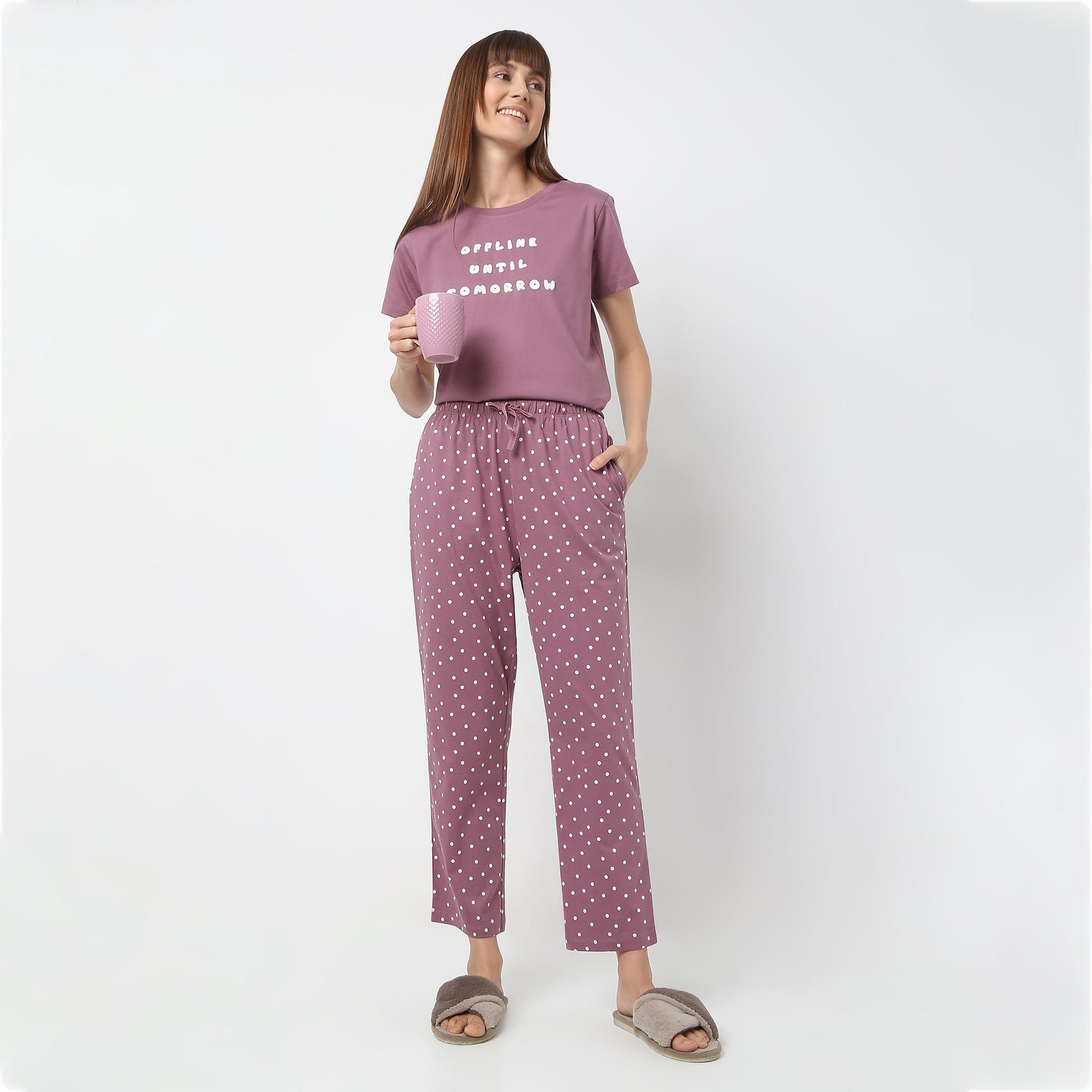 Ankle Length Straight Fit Polka Dot Lounge Pyjamas