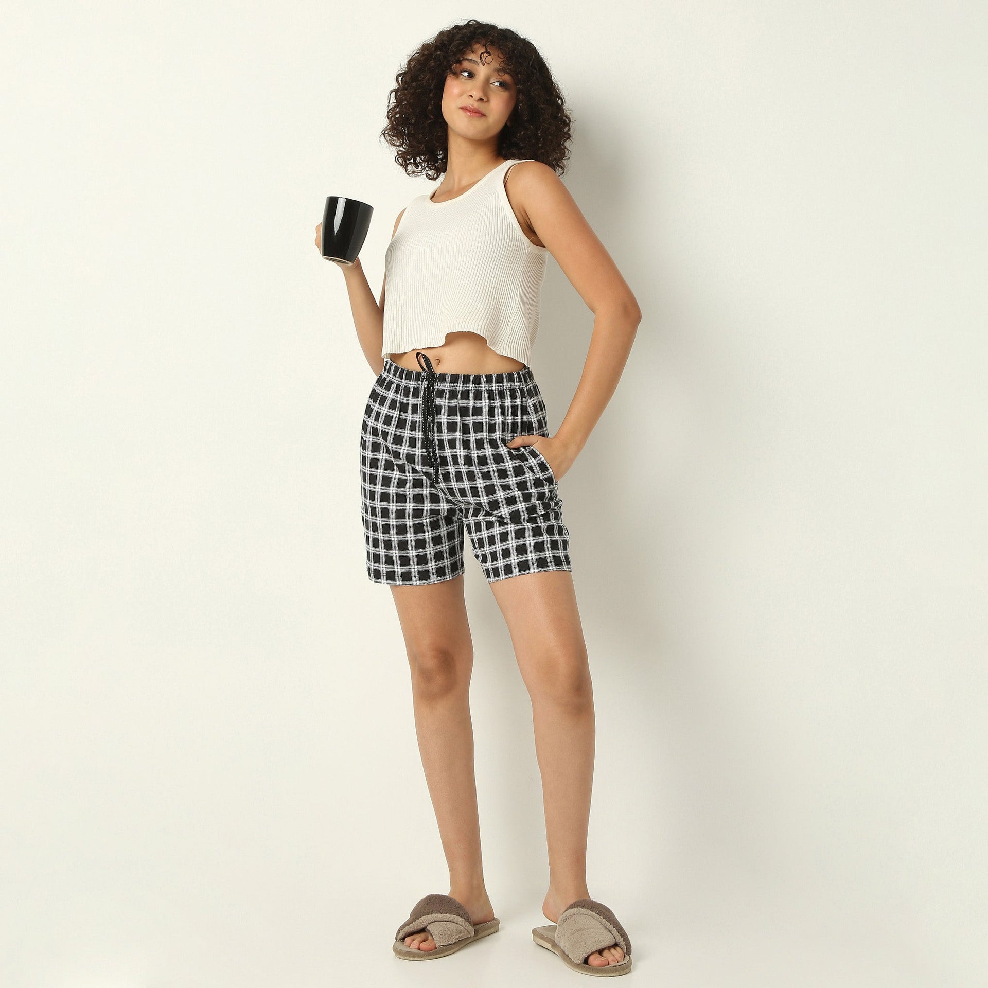 Above Knee Checkered Lounge Shorts