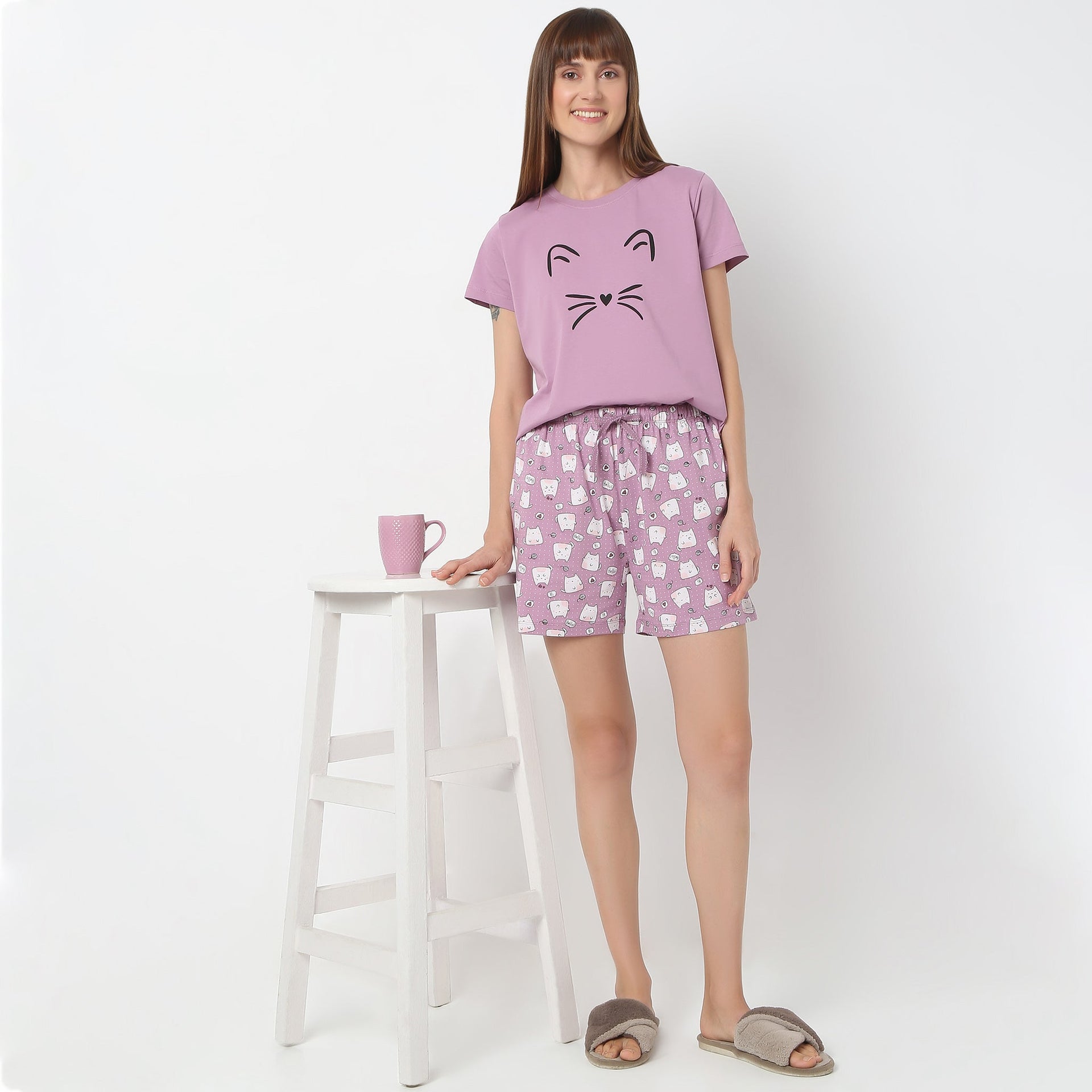 Above Knee Animal Print Lounge Shorts