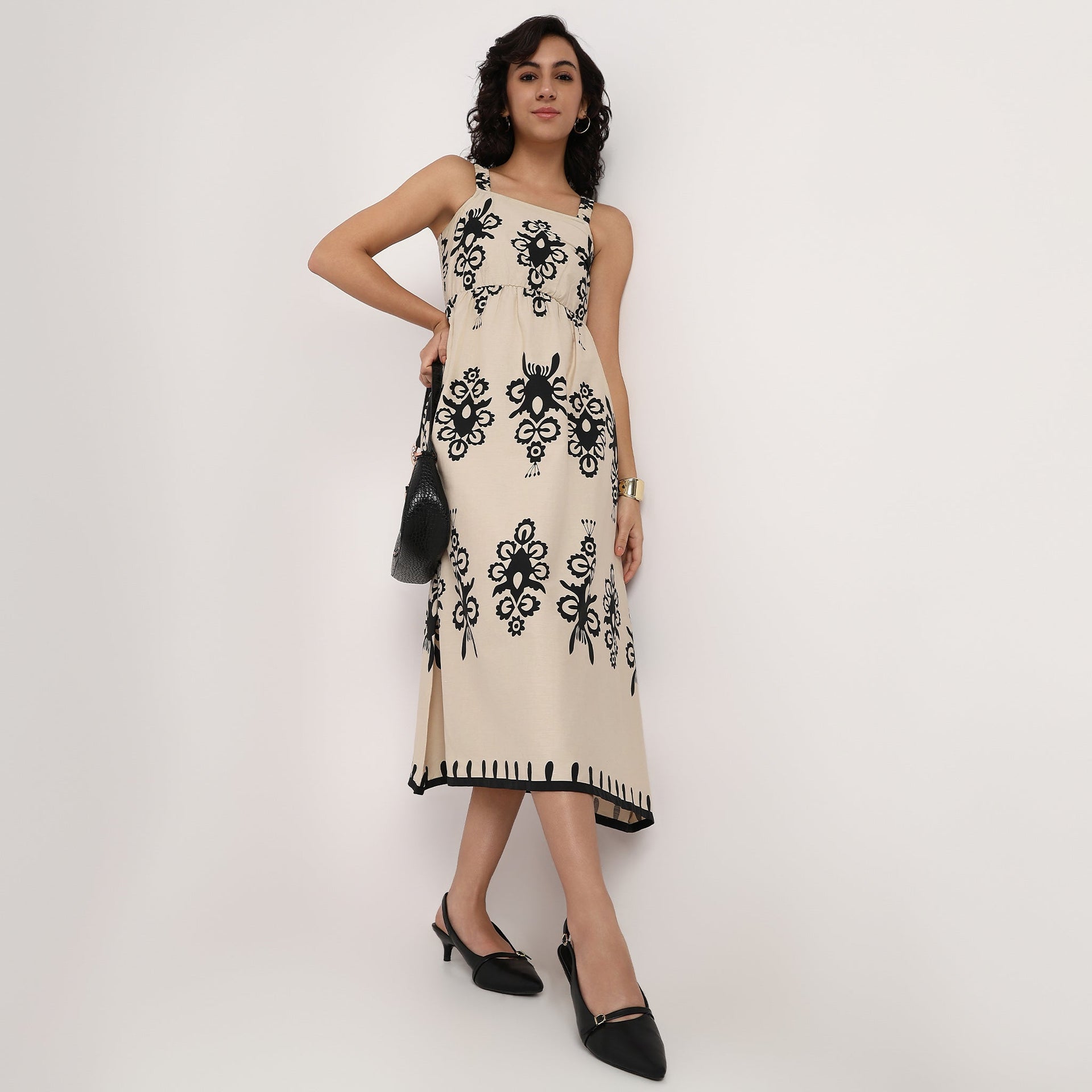 Woven Strapy Flared Cotton Dress