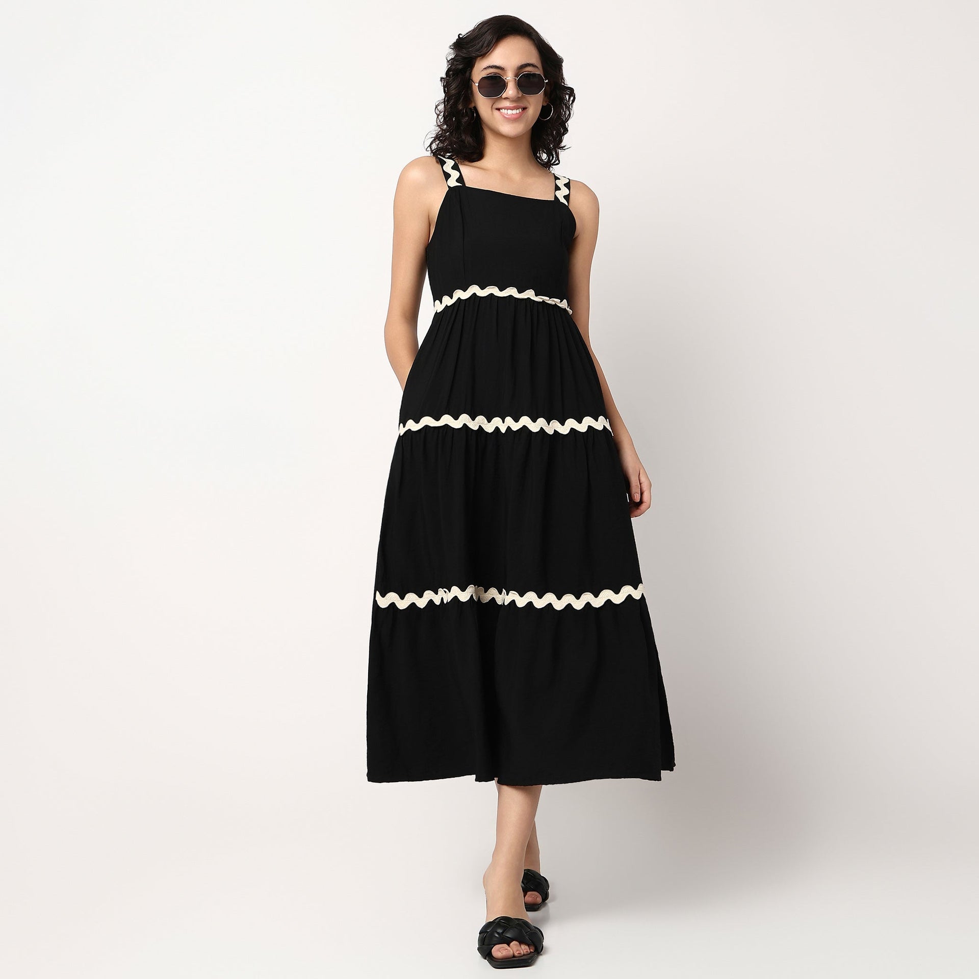 Woven Strapy Flared Dress