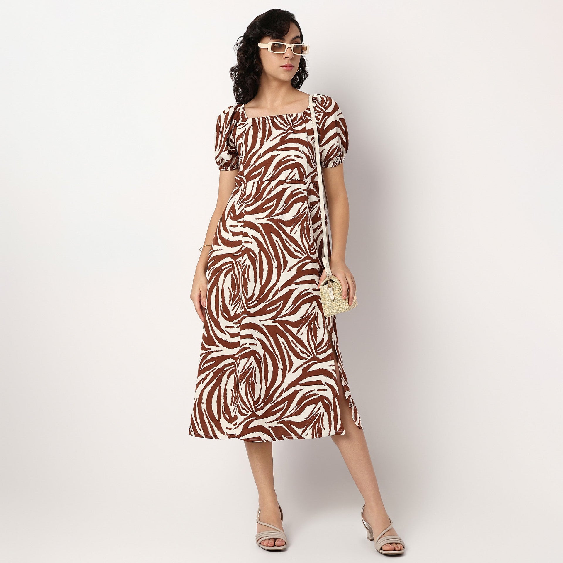 Zebra Print Square Neck Dress