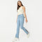 Boot Cut Full Length High Rise Bow-Adorned Blue Jeans With Side Slit