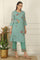Blue Ari Embroidered Panelled Kurta, Straight Pants and Dupatta Set