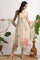 Light Beige Floral Printed Swiss Dot Net Spaghetti Flared Kurta, Pants and Dupatta Set