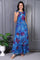 Blue Floral Printed Lace Straight Sheer Kurta, Crop Top and Pants Set