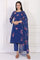 Blue Embroidered A-Line Organza Kurta with Straight Pant and Dupatta Set