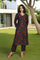 Black Floral Printed Tape Detail A Line Crape Kurta with Pant and Dupatta Set