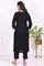 Black Floral Printed Embroidered Rayon Straight Kurta and Pants Set