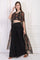 Black Floral Printed Embellished Georgette Crop Top with Cape and Skirt Set