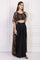 Black Floral Printed Embellished Georgette Crop Top with Cape and Skirt Set