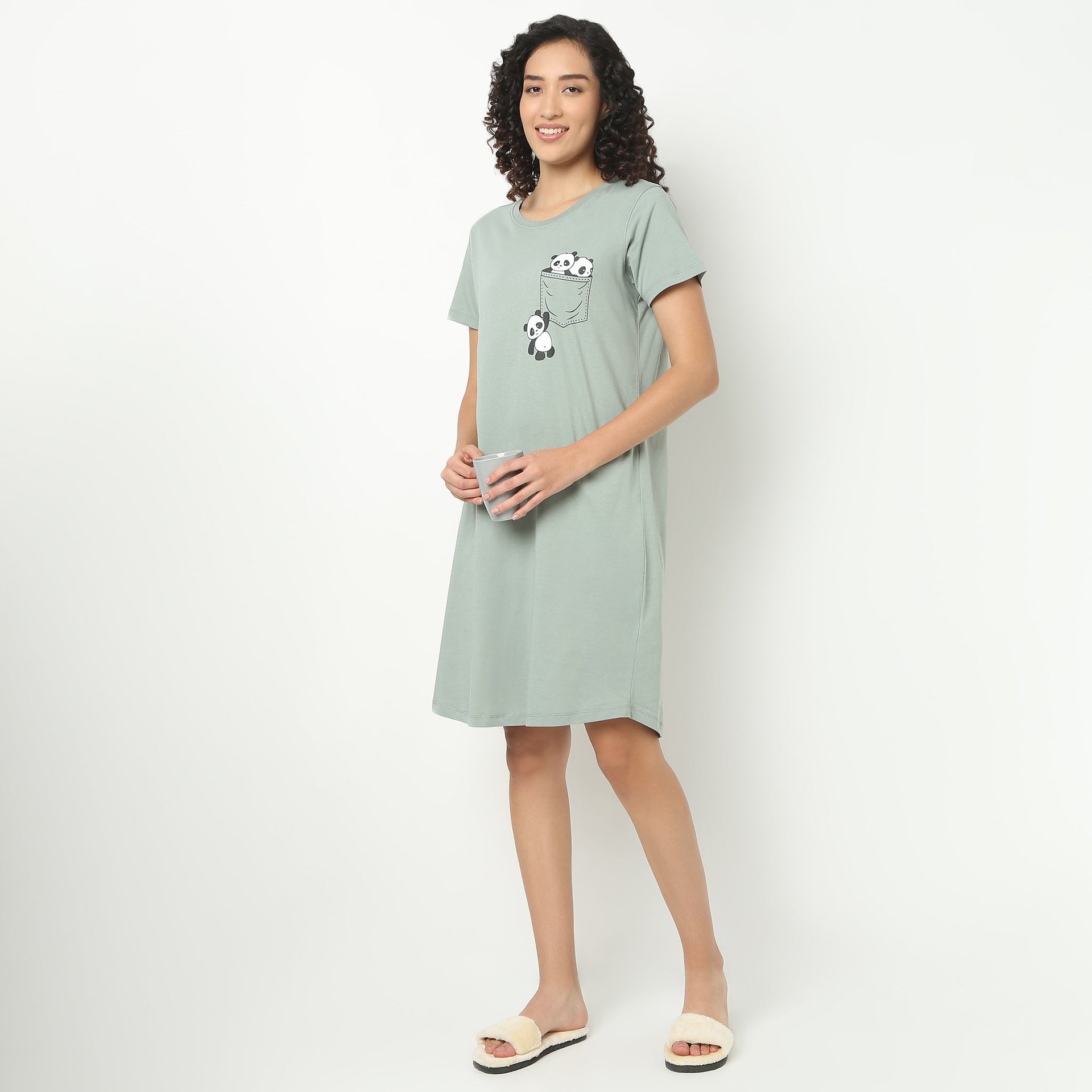 Chest Printed Night Short Gown