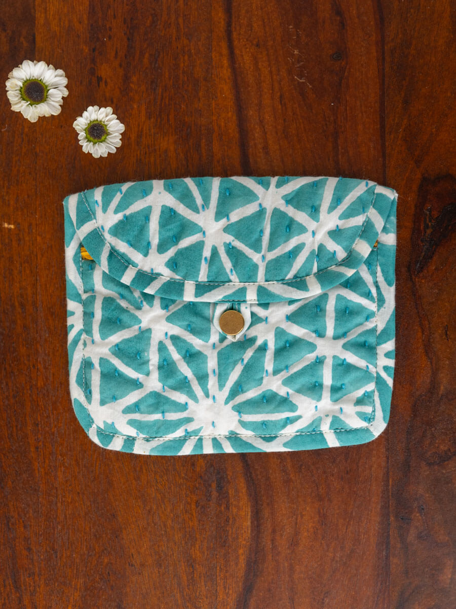 Blue Star Block Print Cotton Wallet