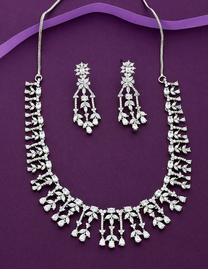 Designer Rhodhium Polish Zirconia Necklace Set
