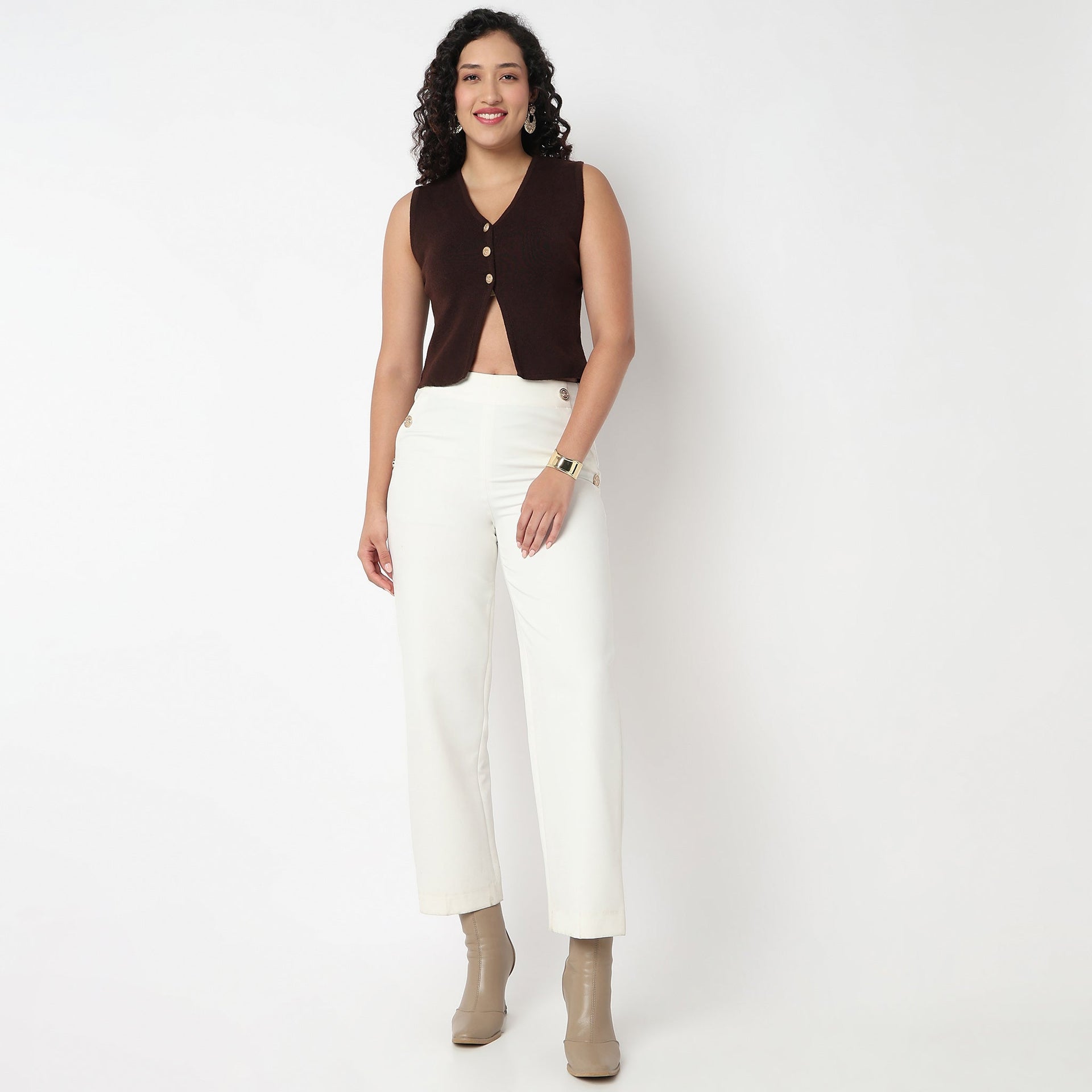 V Neck Flat Knit Crop Top