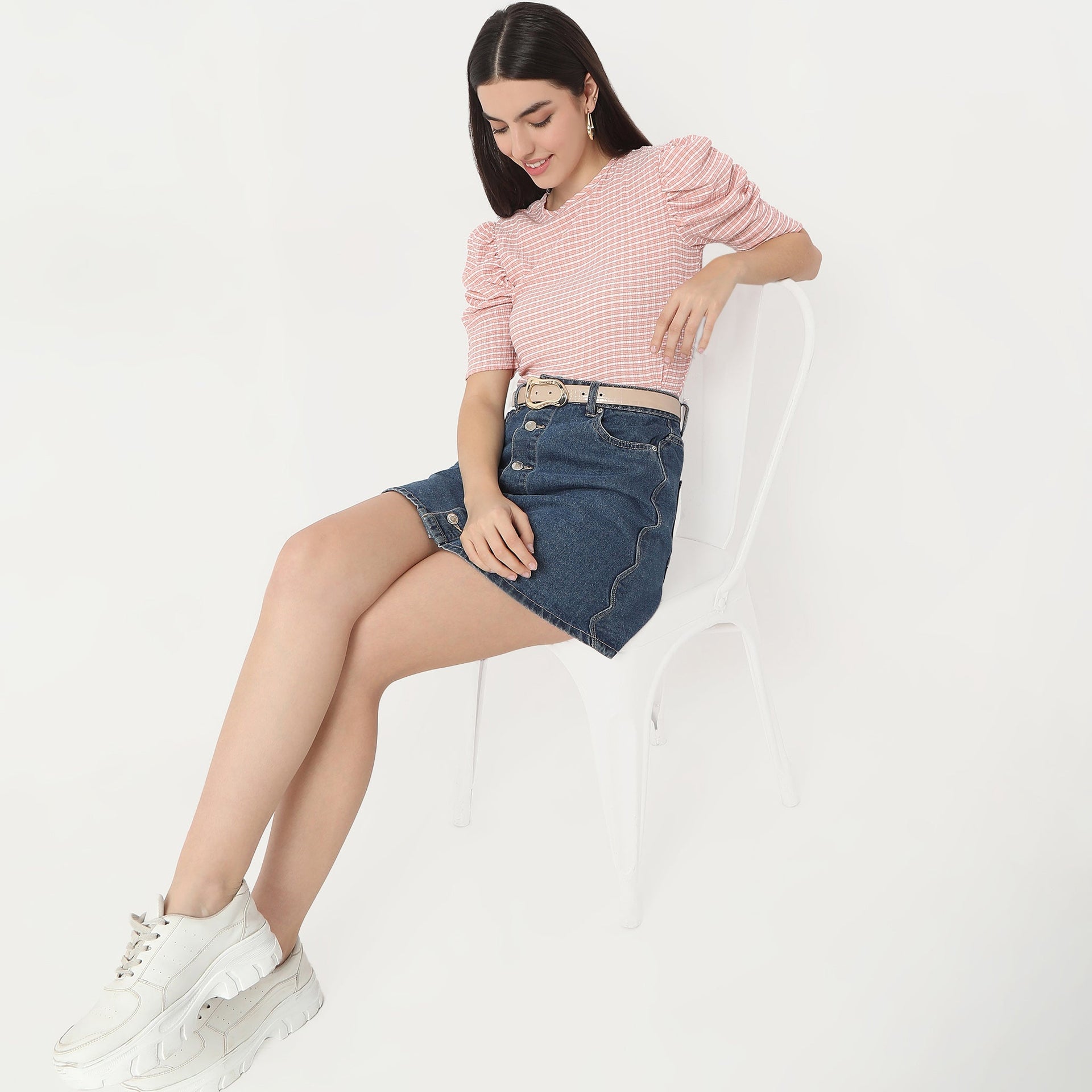 Checkered Puff Sleeve Betty Top