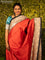 Chappa saree red and sandal with plain body and madhubani printed border