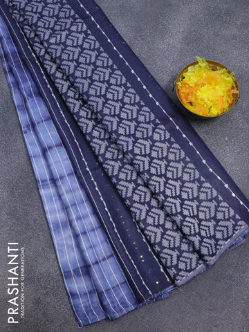 Bamboo silk saree pastel blue and navy blue with allover tie & dye prints & thread stripe pattern in borderless style