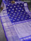 Venkatagiri silk saree dark blue and royal blue with silver zari woven geometric buttas and long annam silver zari woven border