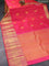 Pure kanjivaram silk saree dual shade of pinkish orange with zari woven buttas and long annam zari woven border & butta style