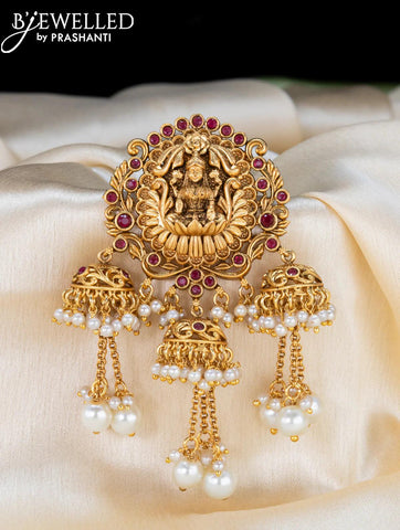 Antique jada billai lakshmi design with pink kemp stones and pearl hangings