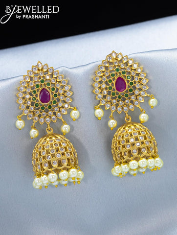 Antique jhumkas with kemp and cz stone