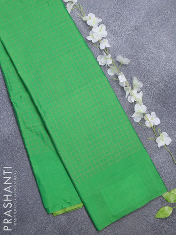 Arani semi silk saree light green with allover silver zari checked pattern and simple border