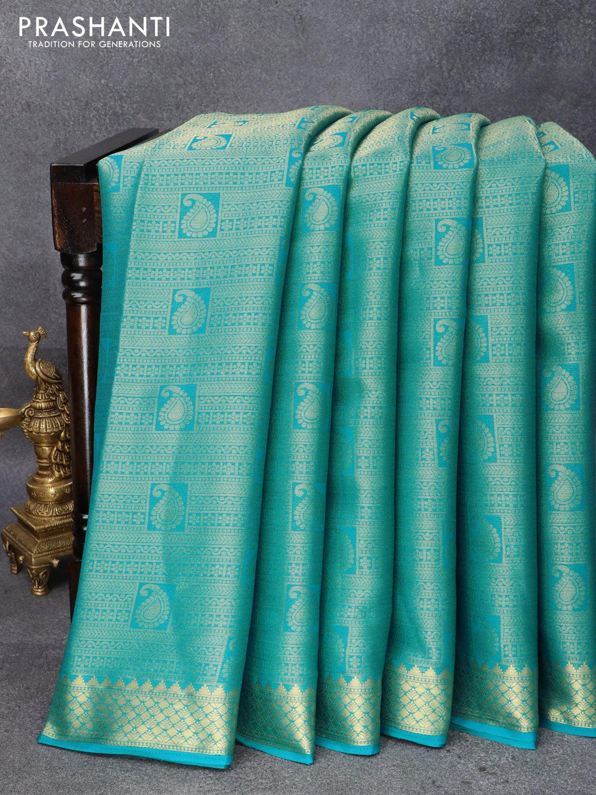 Art chiffon saree cs blue with allover zari woven brocade weaves and zari woven border