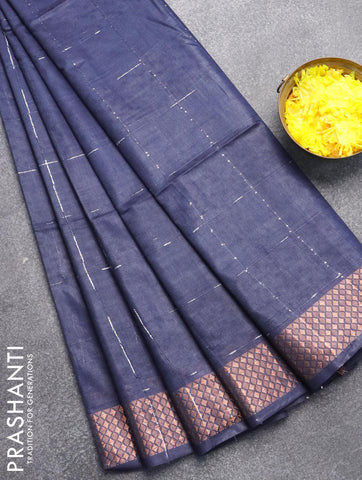 Bamboo silk saree blue with allover thread weaves and sequin work pallu