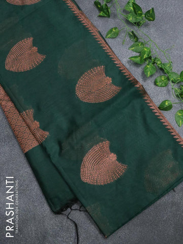 Banarasi cotton saree dark green with copper zari woven geometric buttas and piping border