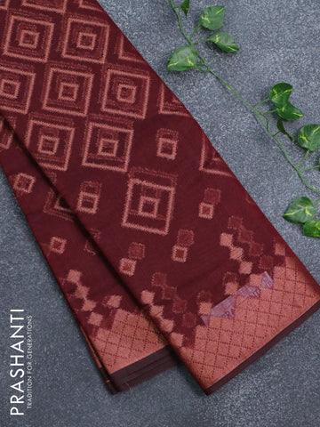 Banarasi cotton saree maroon with allover copper zari weaves and copper zari woven border