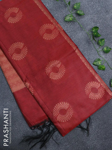 Banarasi cotton saree maroon with copper zari woven floral buttas and piping border