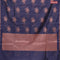 Banarasi cotton saree navy blue with copper zari woven buttas and piping border