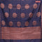 Banarasi cotton saree navy blue with copper zari woven buttas and piping border