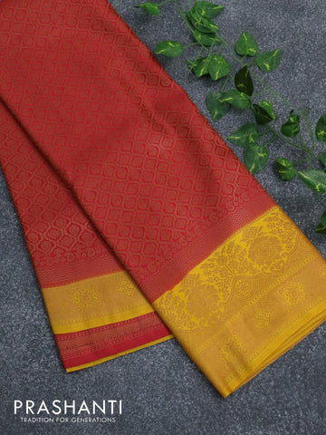 Banarasi semi silk saree red and yellow with allover zari weaves and zari woven border