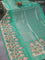 Banarasi tissue organza saree teal green with plain body and kalamkari printed border